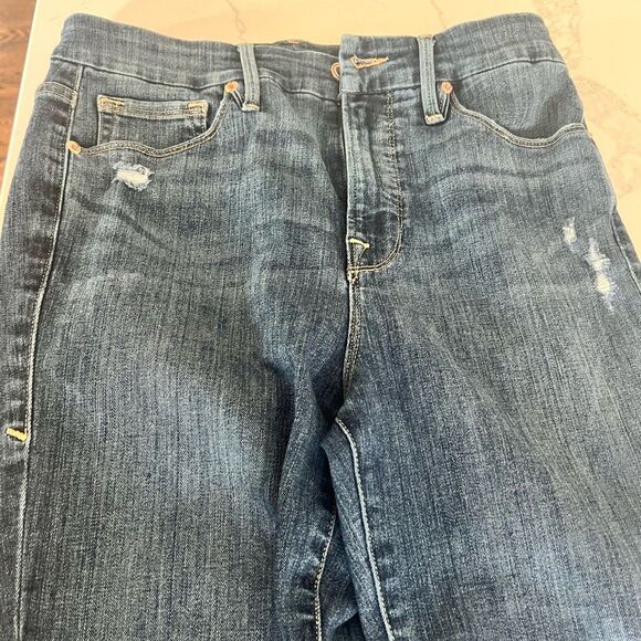 Good American Blue 349 Stretch Skinny Jeans Distressed Hem Size 6 Med Wash - Picture 6 of 7